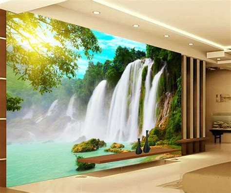 Custom Wallpaper Forest 3d River Waterfall For Living Room Bedroom Tv