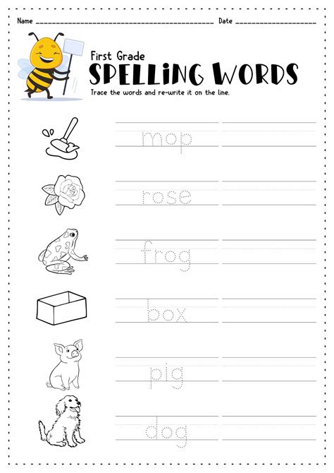 Spelling Words 1st Grade Printable Worksheets