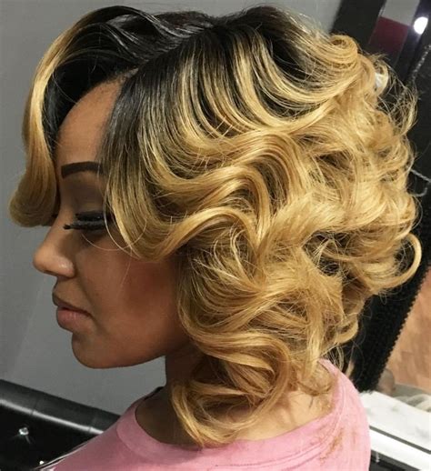 Blonde Curly Bob With Black Roots Blonde Curly Bob Short Weave