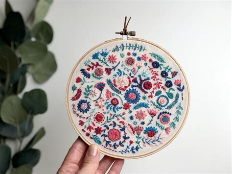Floral Embroidery Hoop Art Cross Stitch Flowers 6 Hoop Modern