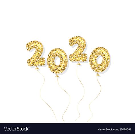 2020 New Year Gold Glitter Balloon Numbers Vector Image