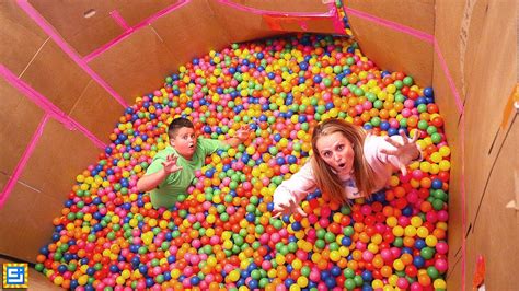 Giant Ball Pit Balls Box Fort 24 Hours Surprise Mystery Room Youtube