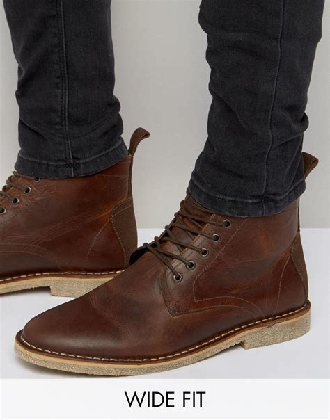 Asos Leather Wide Fit Desert Chukka Boots In Tan Brown For Men Lyst