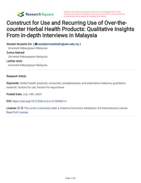 Pdf Construct For Use And Recurring Use Of Over The Counter Herbal