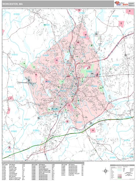 Worcester Massachusetts Wall Map Premium Style By Marketmaps Mapsales