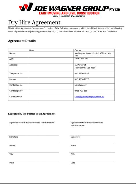 hire agreement contract forms   ms word