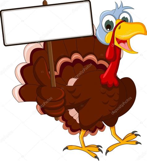 Funny Turkey Cartoon Posing With Blank Sign Stock Illustration By