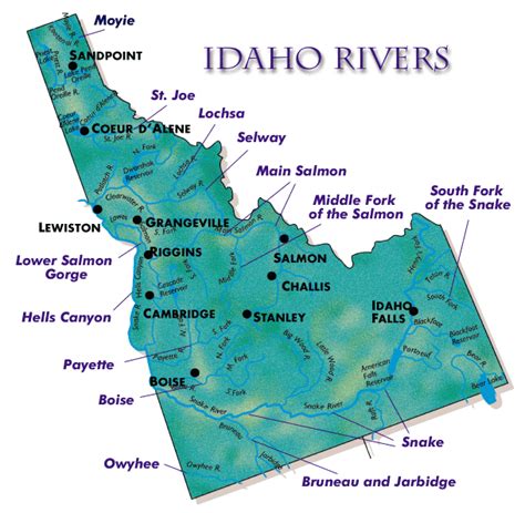 Physical Map Of The Lakes And Rivers In Idaho Idaho