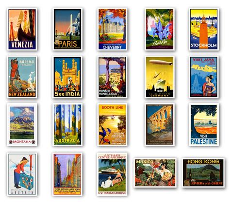 Vintage Travel Posters Postcard Set Of 20 Post Cards Depicting The