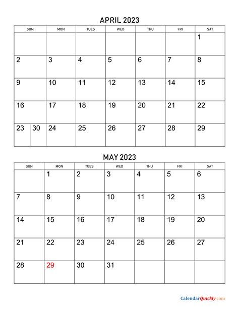 April And May 2023 Calendar Calendar Quickly