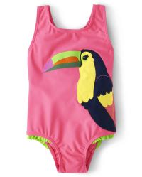 Girls Sleeveless Embroidered Toucan One Piece Swimsuit Aloha