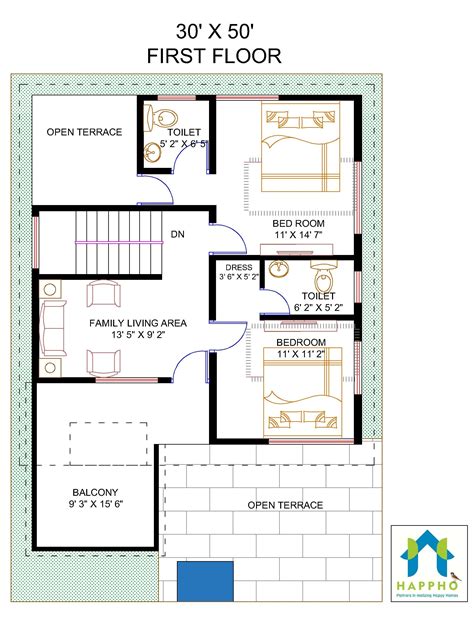Maybe you would like to learn more about one of these? Floor Plan for 30 X 50 Feet Plot | 4-BHK(1500 Square Feet ...