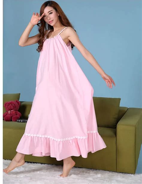 Pinkwhite Princess Nightgowns Women Sleepwear Long Cotton Nightdress