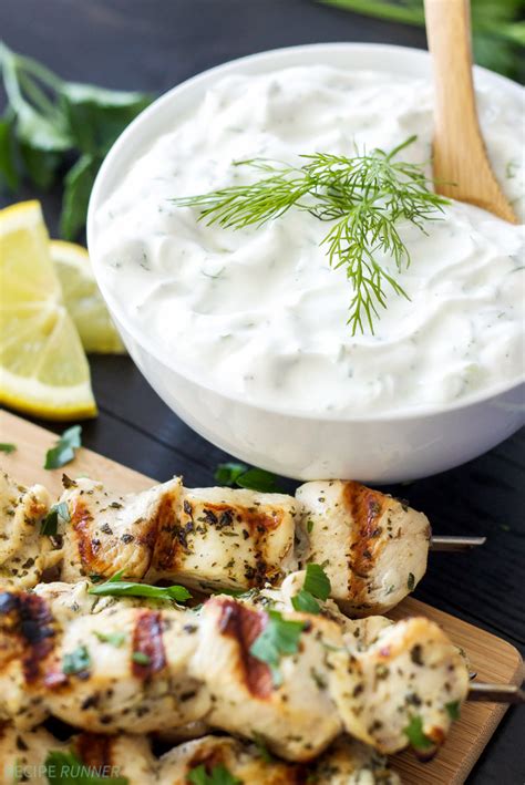 Once your sauce has thickened, remove it from the heat and let it cool for a few minutes before adding the greek yogurt when it as been sitting off the heat for a few minutes, whisk in the greek yogurt, green chiles, and cumin. GREEK LEMON CHICKEN SKEWERS WITH TZATZIKI SAUCE - RECIPE ...