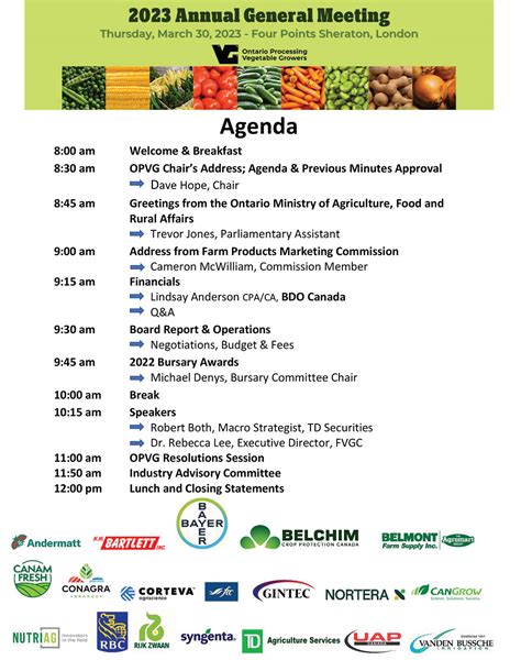 Annual General Meeting Ontario Processing Vegetable Growers