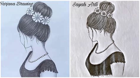Farjana Drawing Academy Drawing Vs My Drawing How To Draw A Girl With A Messy Bun Hair