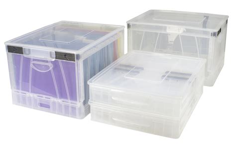 Storex Plastic Collapsible Crate With Lid Clear 4 Pack
