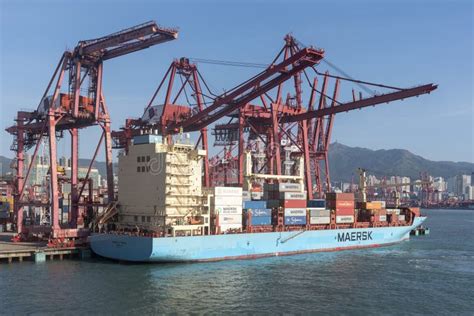 Maersk Owned Container Loaded By The Gantry Crane On The Container Ship