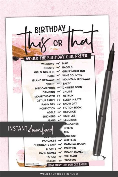 Never Has She Ever Birthday Game For Women Printable Wild Truth