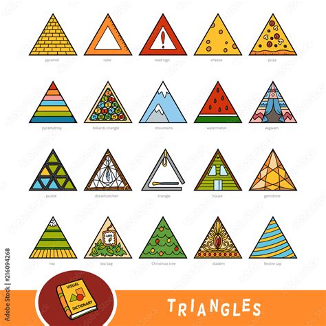 Colorful Set Of Triangle Shape Objects Visual Dictionary For Children