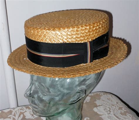 Vintage Anitque Straw Hat 1900s Mens Boater Skimmer By Corkspork