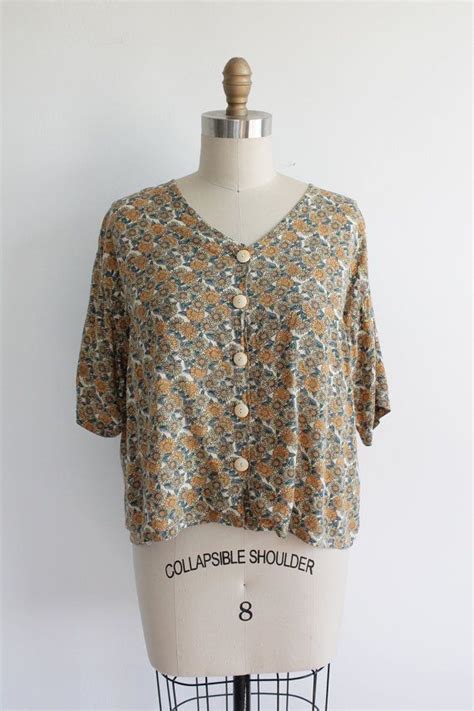 Vintage 80s Sunflower Print Cropped Tee Button Up Oversized Etsy