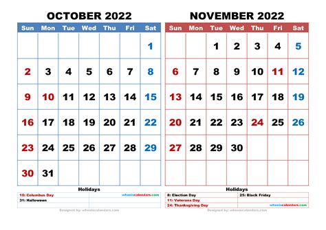 Printable Calendar October November 2022 Printable World Holiday