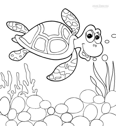 Cute Turtle Swimming Coloring Page Free Printable