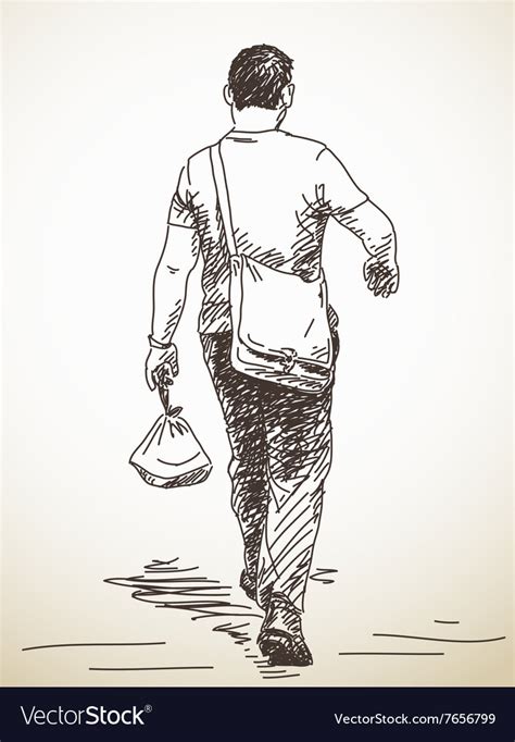Sketch Of Walking Man From Back Royalty Free Vector Image