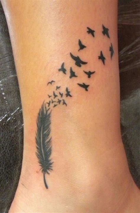 Birds Flying From Feather Feather Tattoo Ankle Feather With Birds