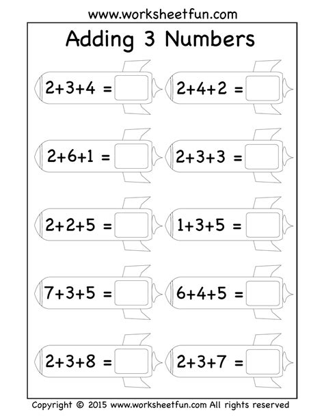 Adding Three Numbers Second Grade Worksheets