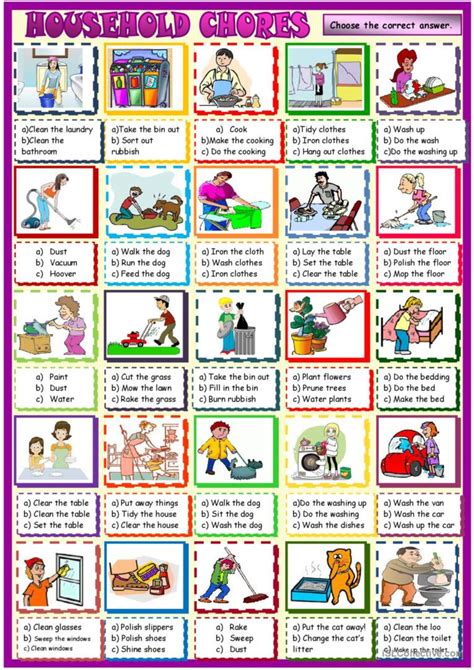 Household Chores Multiple Choice Act English Esl Worksheets Pdf And Doc