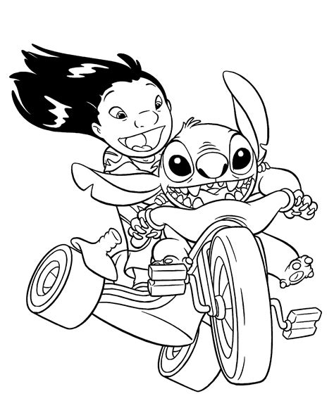 Print and download your favorite coloring pages to color for hours! Lilo and Stitch on bike coloring pages for kids, printable ...