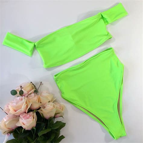 Neon Green High Waist Swimsuit Etsy Sleeve Bathing Suit Swimsuits