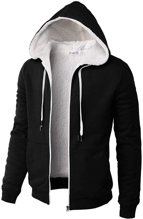 H2h Mens Casual Slim Fit Zip Up Hoodie Knitted Thermal Napping And Faux