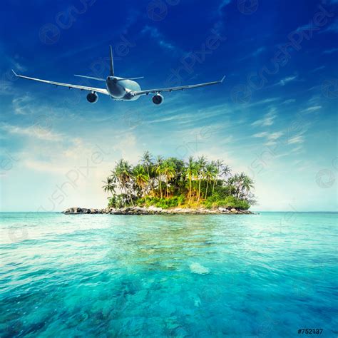 Airplane Flying Over Tropical Ocean Landscape Thailand Travel Stock