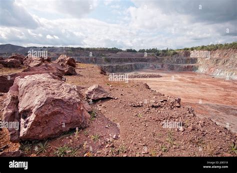 View Into A Quarry Mine Pit Of Porphyry Rock Stock Photo Alamy