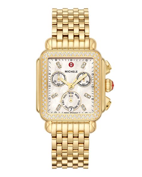 Michele Deco Gold Diamond Bracelet Watch Neiman Marcus