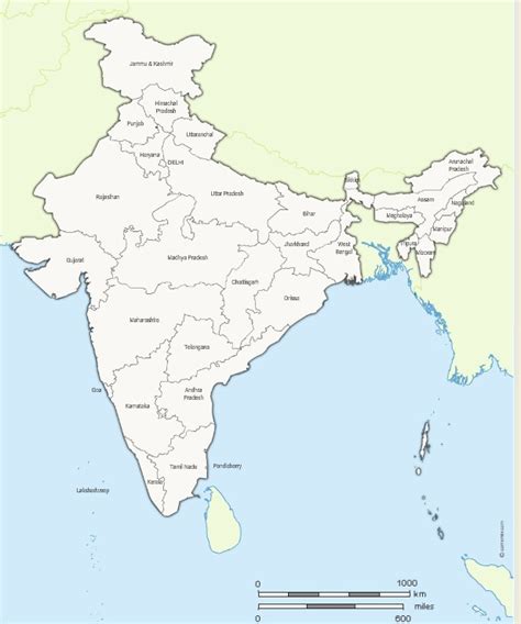 The map shows india, a country in southern asia that occupies the greater part of the indian subcontinent. Vector map of Indian states with names and boundaries.