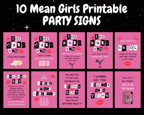 Mean Girls Party Posters Bundle X 10 Mean Girls Printable Party Signs