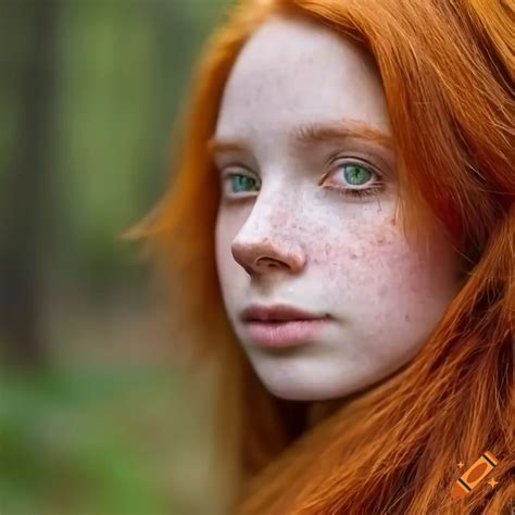 Portrait Of A Red Haired Girl With Freckles And Green Eyes On Craiyon
