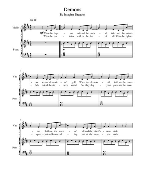 Demons By Imagine Dragons Sheet Music For Piano Violin Solo