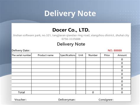 Free Delivery Note Template Xls Printable Templates