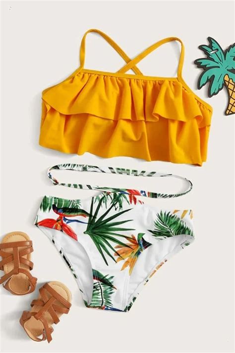 Girls Tiered Layer Top With Random Tropical Bikini Tropical Bikinis