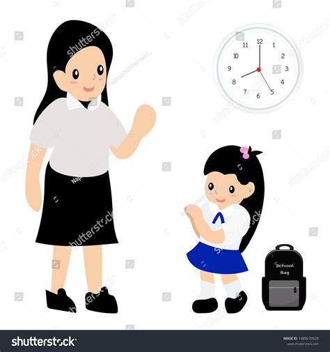 Girl Greeting Her Teacher Morning Stock Vector Royalty Free