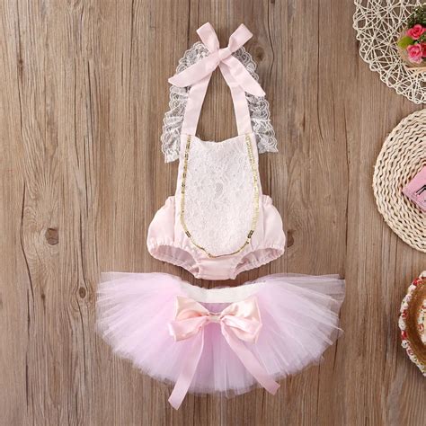 New Pink Romper Newborn Baby Girl Romper Lace Bow Floral Romper