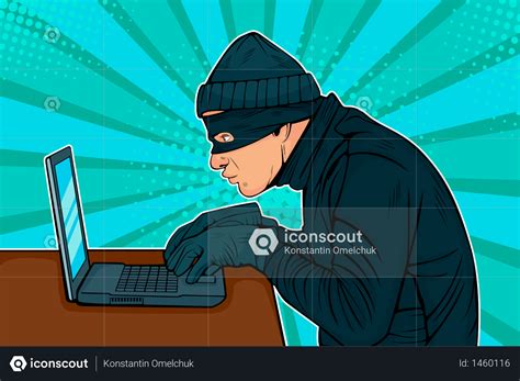 premium caucasian hacker thief hacking into a computer illustration download in png and vector format