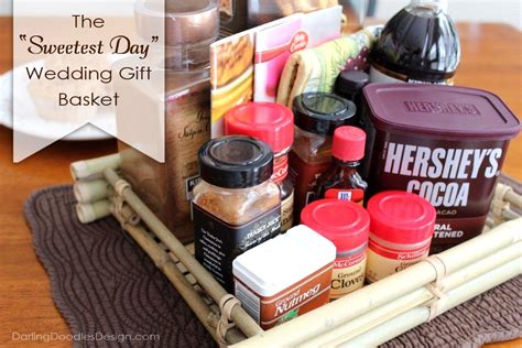 A wide variety of gift basket ideas and things to put in a gift basket to make a cheap and easy gift. The "Sweetest Day" Wedding Gift Basket - Darling Doodles
