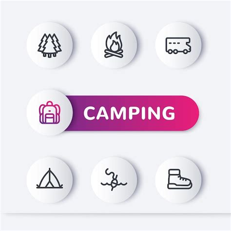 Conjunto de iconos de vector de línea de camping Vector Premium