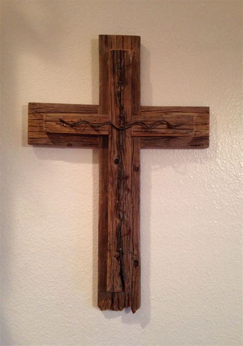 Rustic Wooden Wall Cross Decorative Cross Reclaimed Wood Barbed Wire